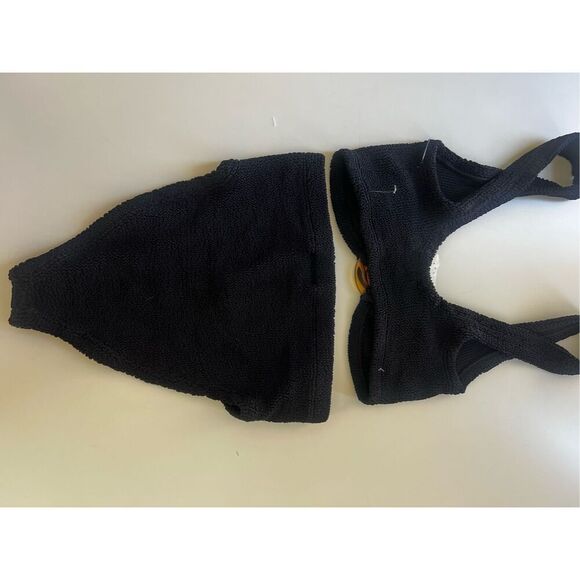 Hunza G Womens Black Crinkle Stretchy Nadine Seersucker Bikini Set One Size NWOT - Picture 7 of 8